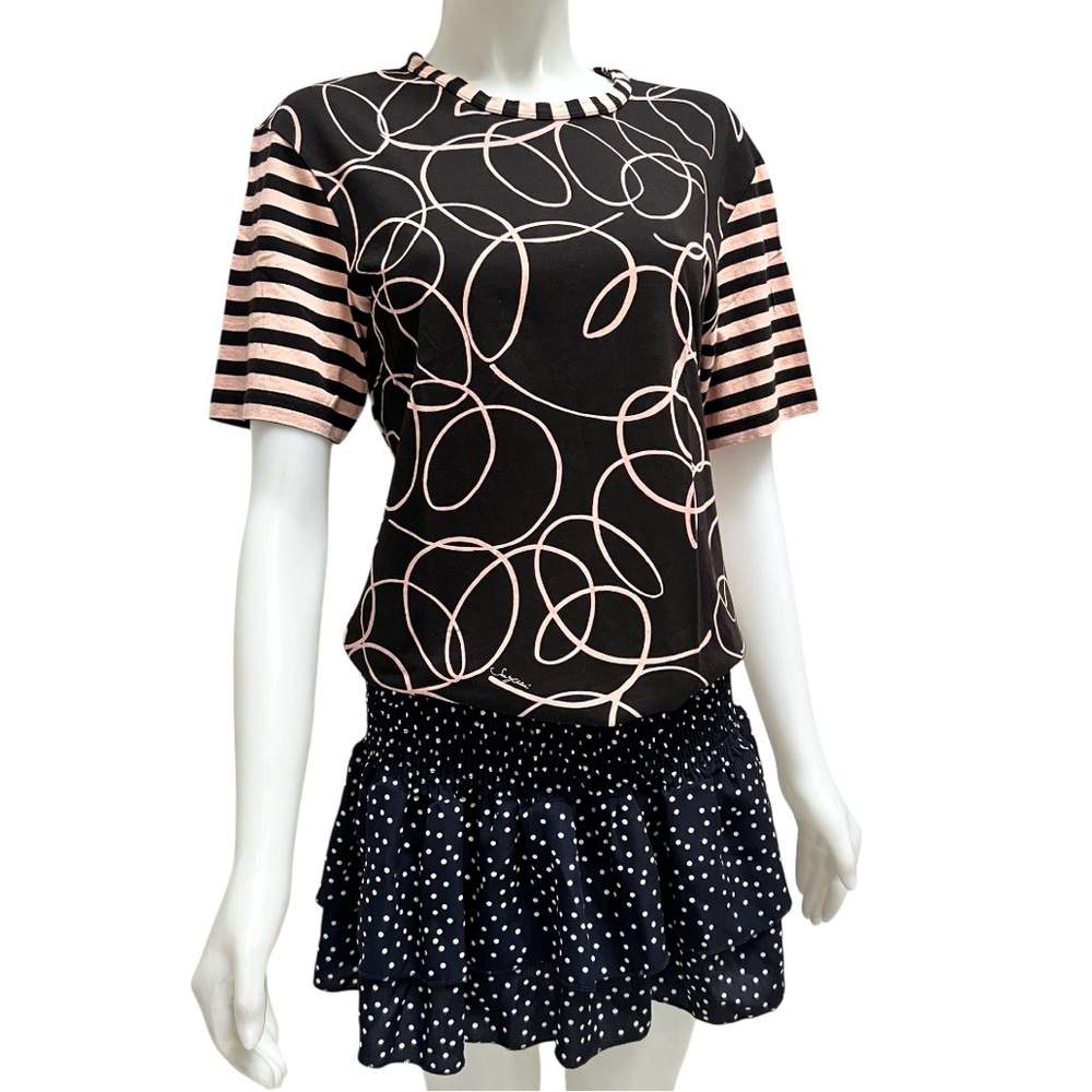 SEE BY CHLOE Black and White Graphic Boxy Tee Striped Nautical Artsy Coastal - Picture 14 of 16